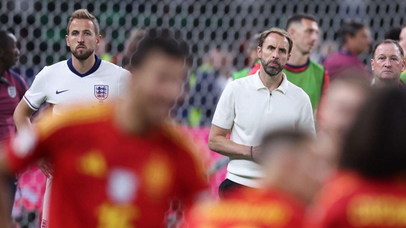 Harry Kane and Gareth Southgate looking dejected after England lose the Euro 2024 final