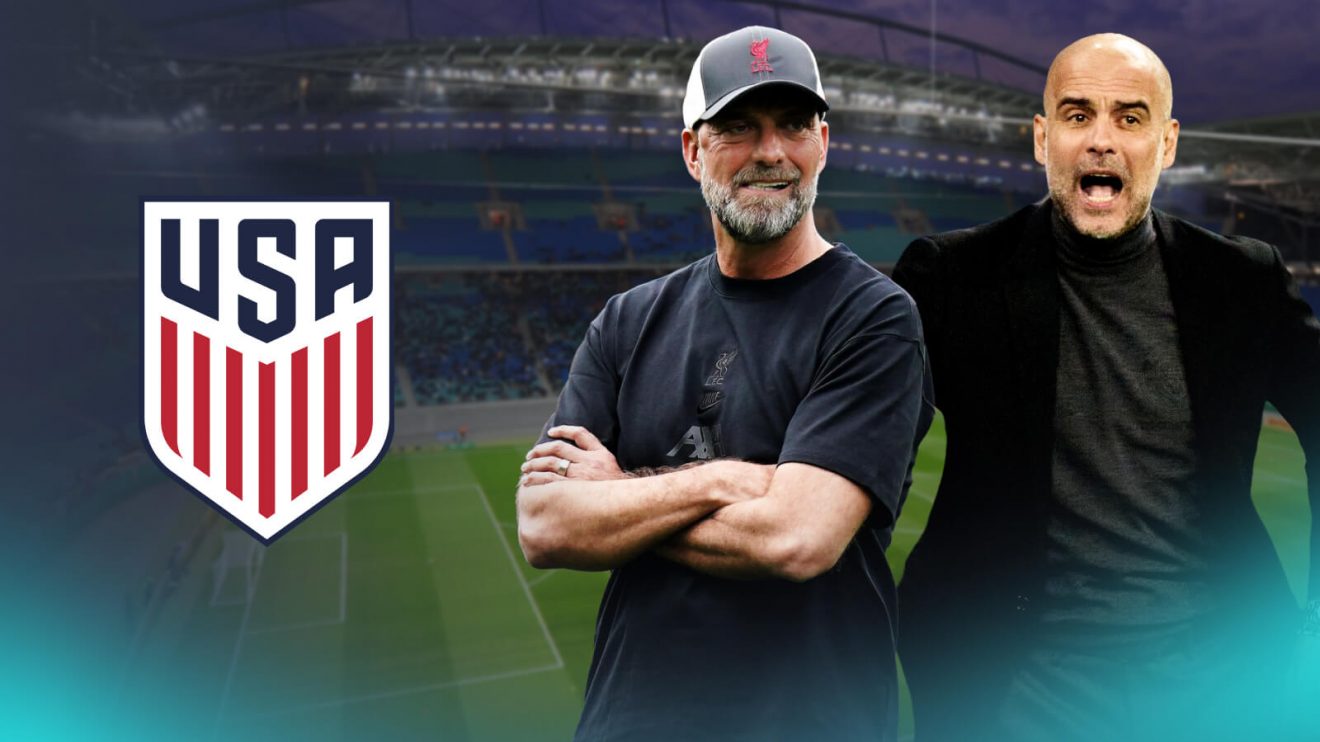 Jurgen Klopp and Pep Guardiola with the USMNT badge.