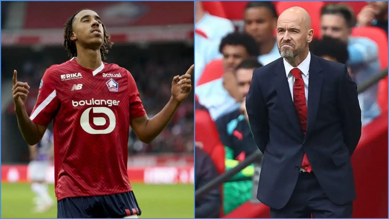 Lille defender Leny Yoro and Manchester United manager Erik ten Hag