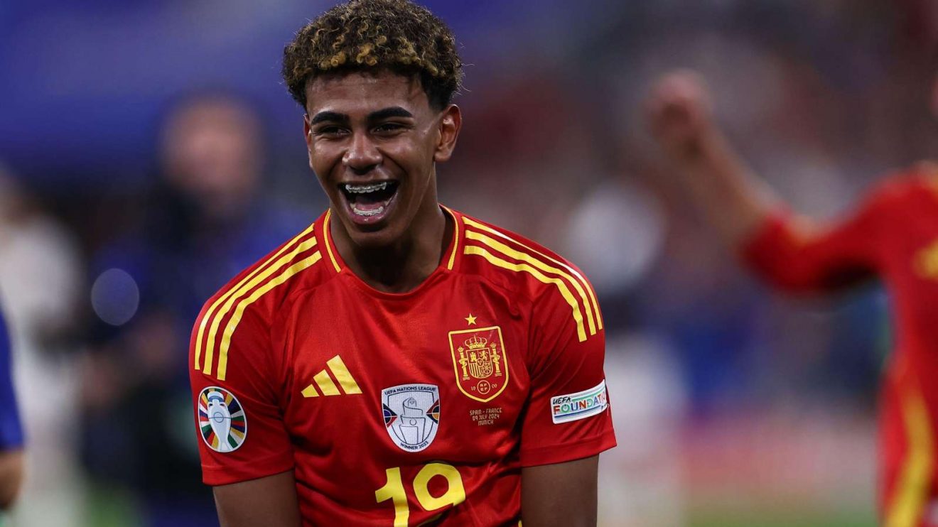 Barcelona teenager Lamine Yamal celebrates after Spain beat France at Euro 2024