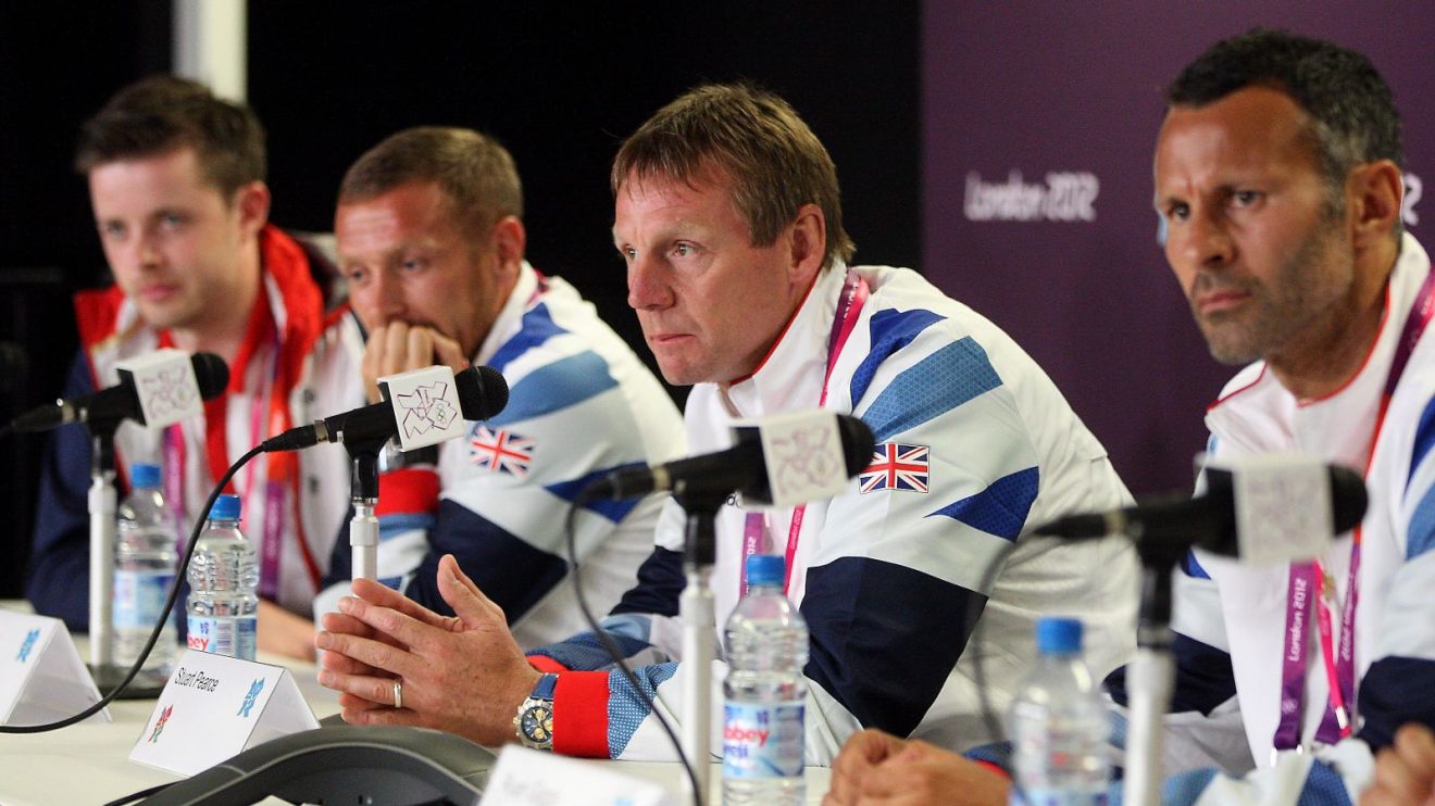 Stuart Pearce and Ryan Giggs of Team GB at the London Olympics