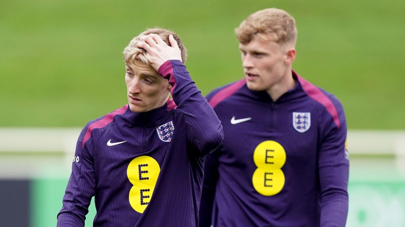 England players Anthony Gordon and Jarrad Branthwaite, who are wanted by Liverpool and Manchester United