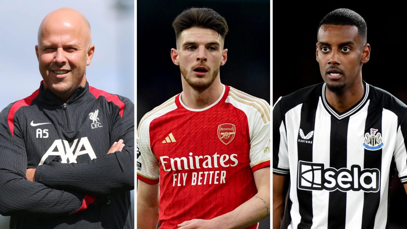 Arne Slot, Declan Rice and Alexander Isak.