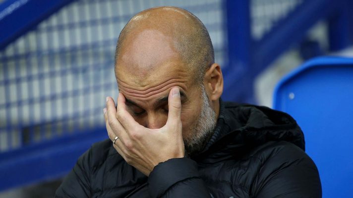 Manchester City manager Pep Guardiola looks disappointed