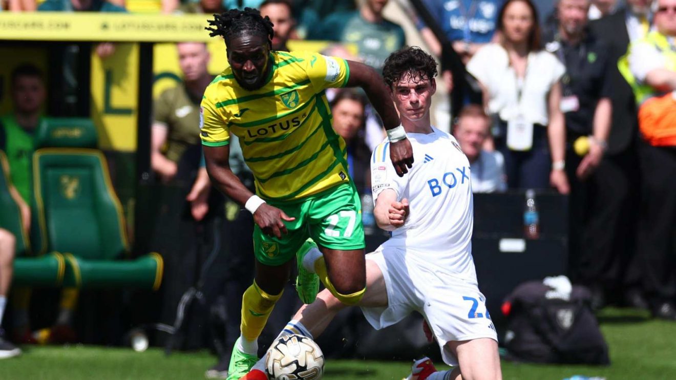 Norwich winger Jonathan Rowe in action vs Leeds