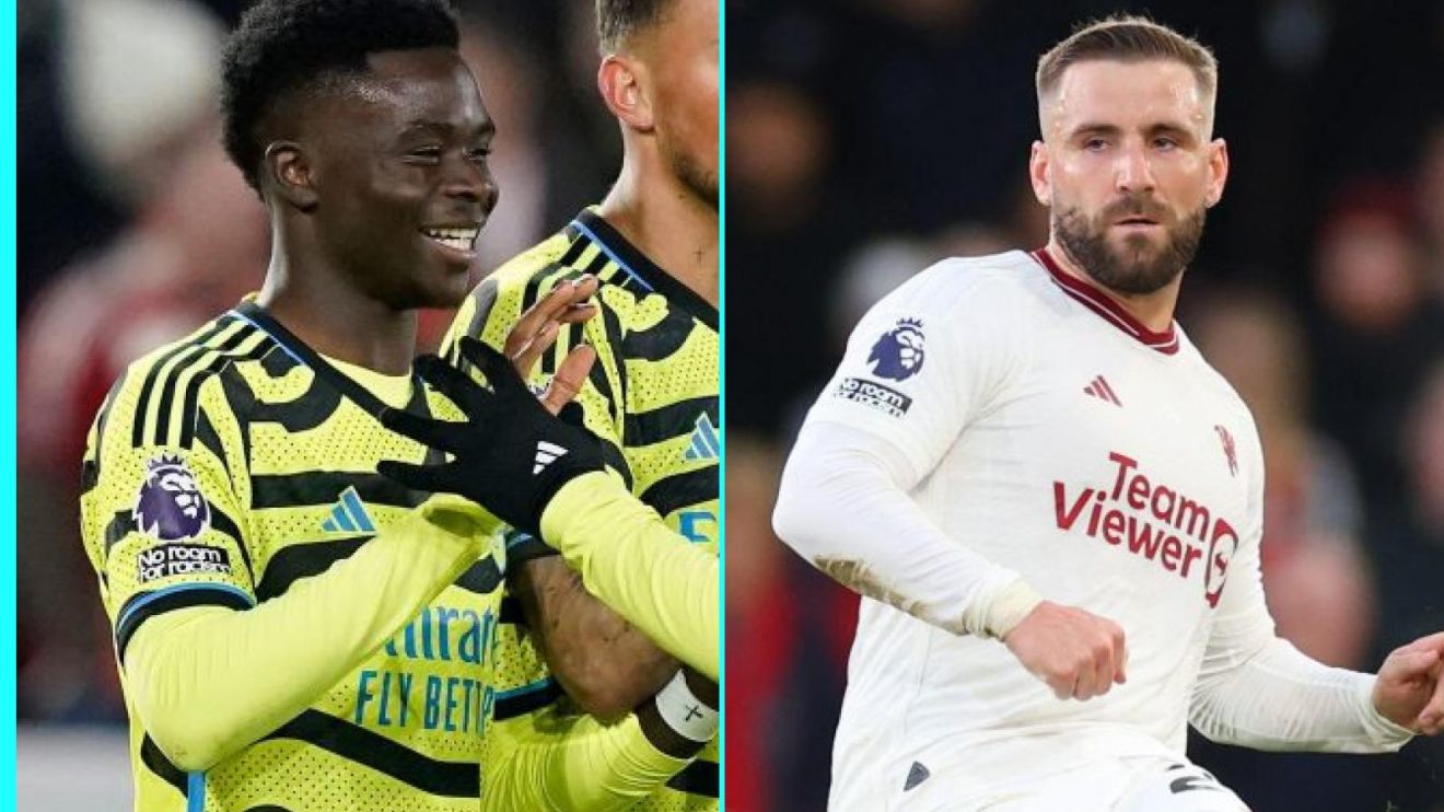 Arsenal winger Bukayo Saka and Man Utd left-back Luke Shaw