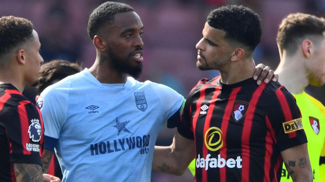 Tottenham targets Dominic Solanke and Ivan Toney chat after a match