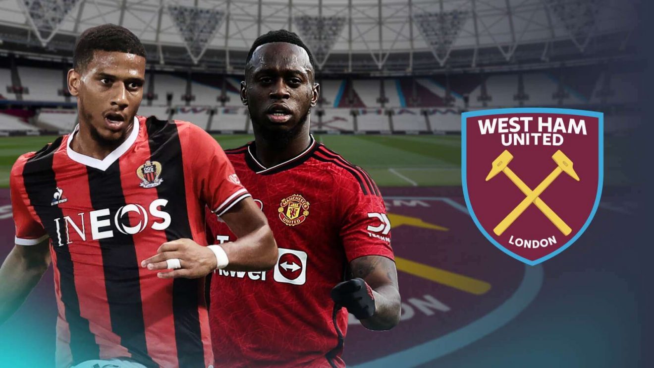 Aaron Wan-Bissaka and Jean-Clair Todibo with the West Ham badge