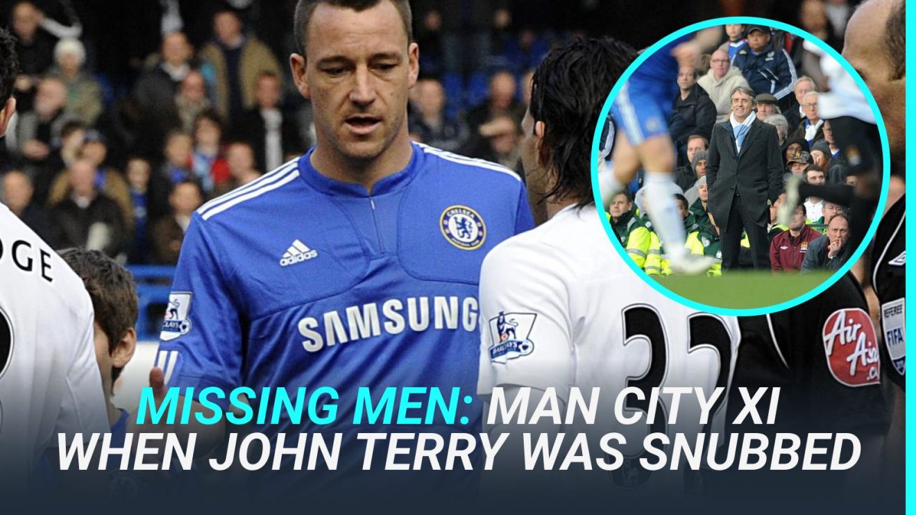 John Terry is left hanging by a Man City defender in 2010.