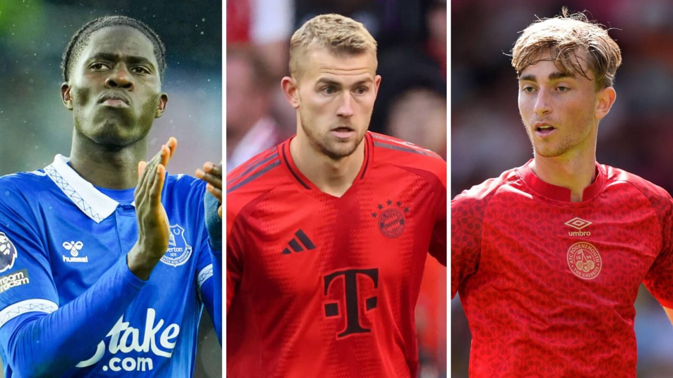 Everton midfielder Amadou Onana, Bayern Munich defender Matthijs de Ligt and Roma player Dean Huijsen
