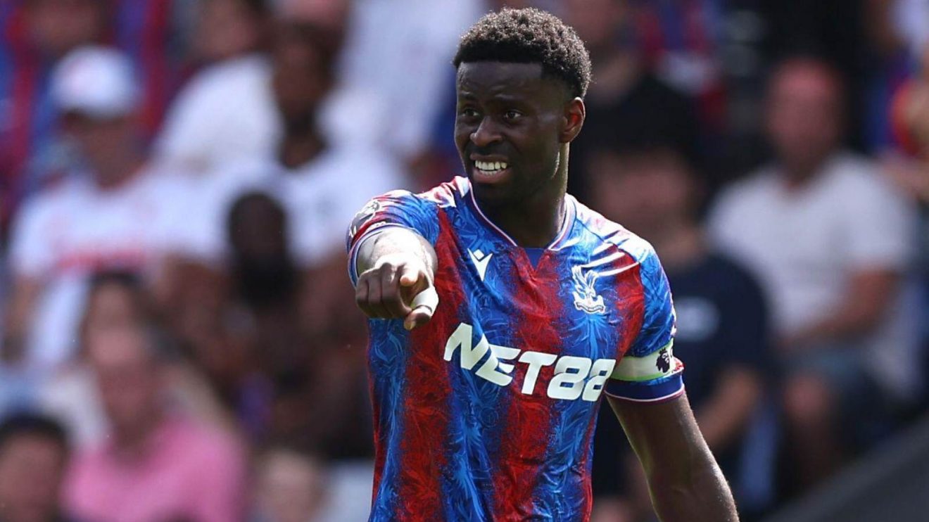 Newcastle United-linked Crystal Palace defender Marc Guehi gestures during a match