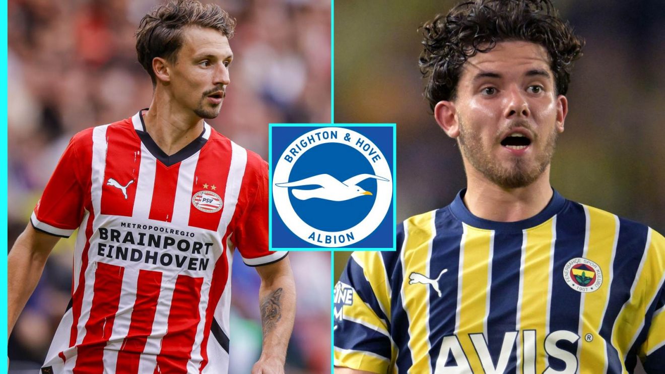 Olivier Boscagli and Ferdi Kadioglu with the Brighton badge