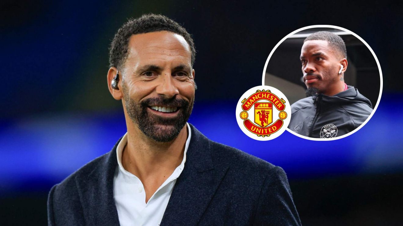 Man Utd legend Rio Ferdinand with Ivan Toney in a small circle