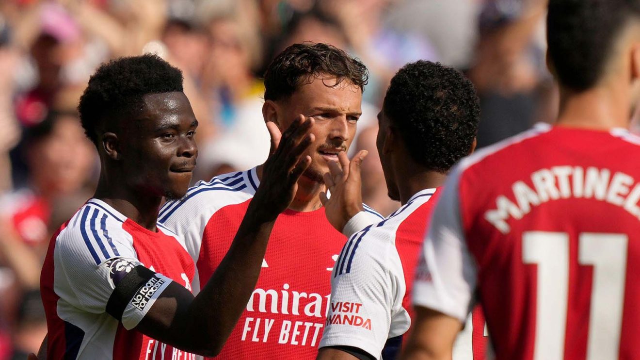 Arsenal's Bukayo Saka celebrates