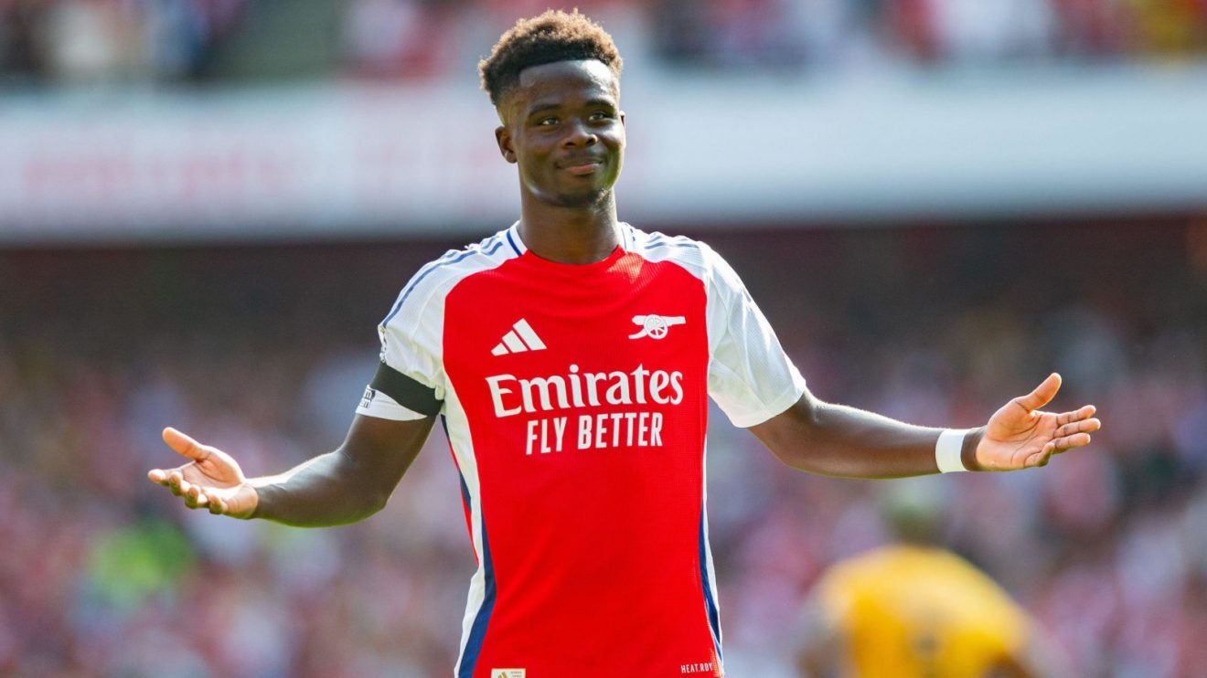 Bukayo Saka celebrates his goal in Arsenal's 2-0 win over Wolves