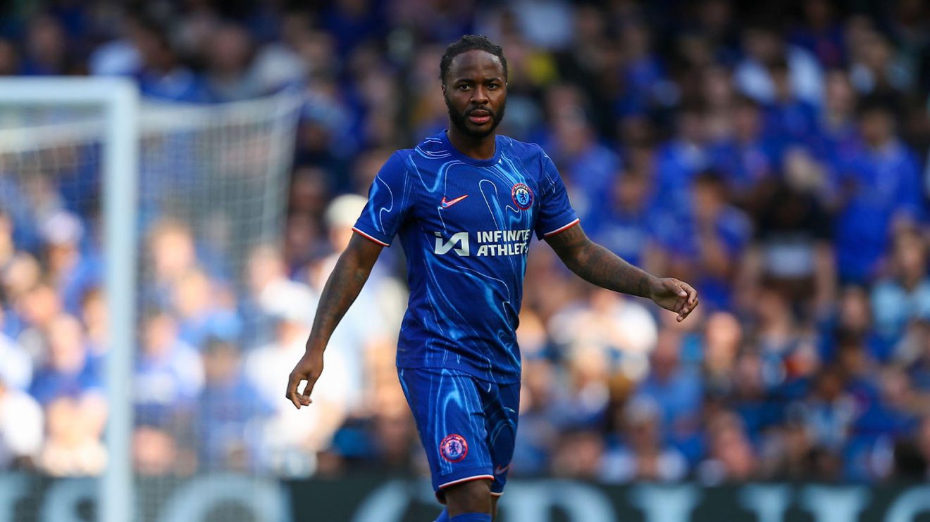 Raheem Sterling patrols the pitch for Chelsea