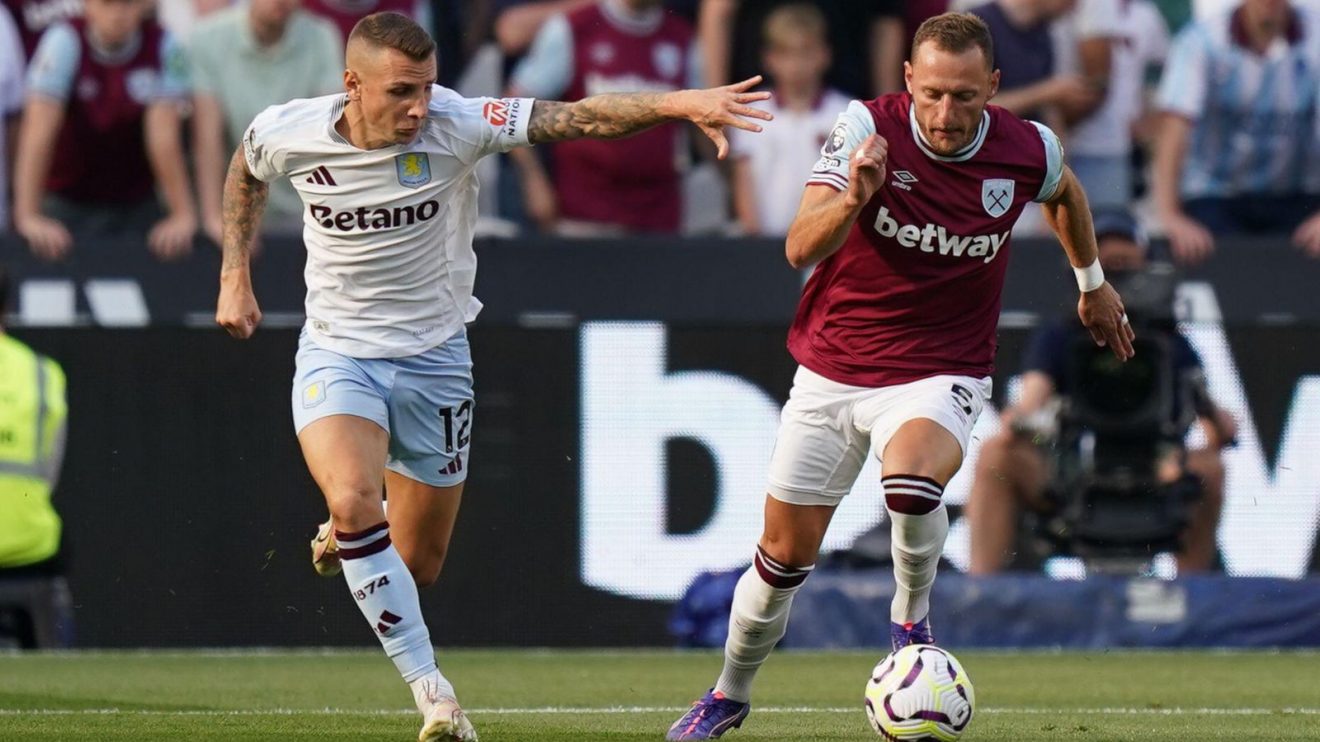 Aston Villa defender Lucas Digne and West Ham player Vladimir Coufal
