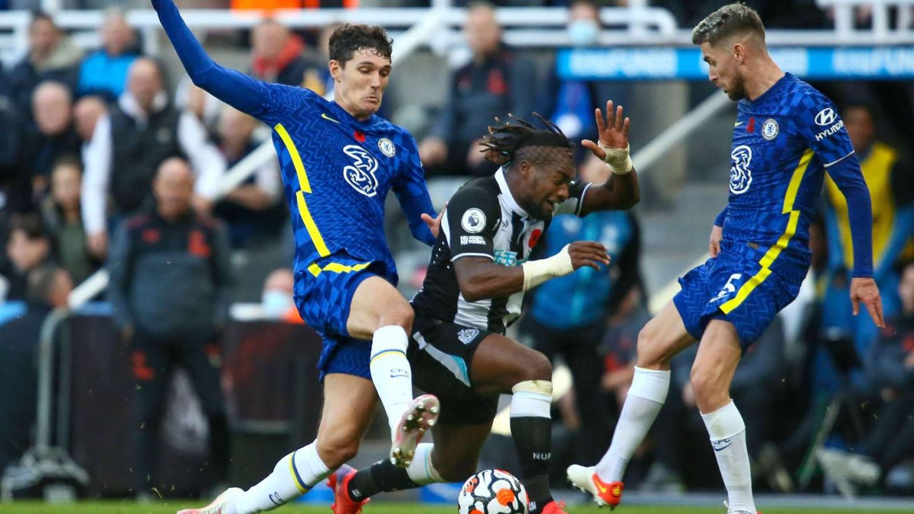 Newcastle v Chelsea: Andreas Christensen tackles Allan Saint-Maximin