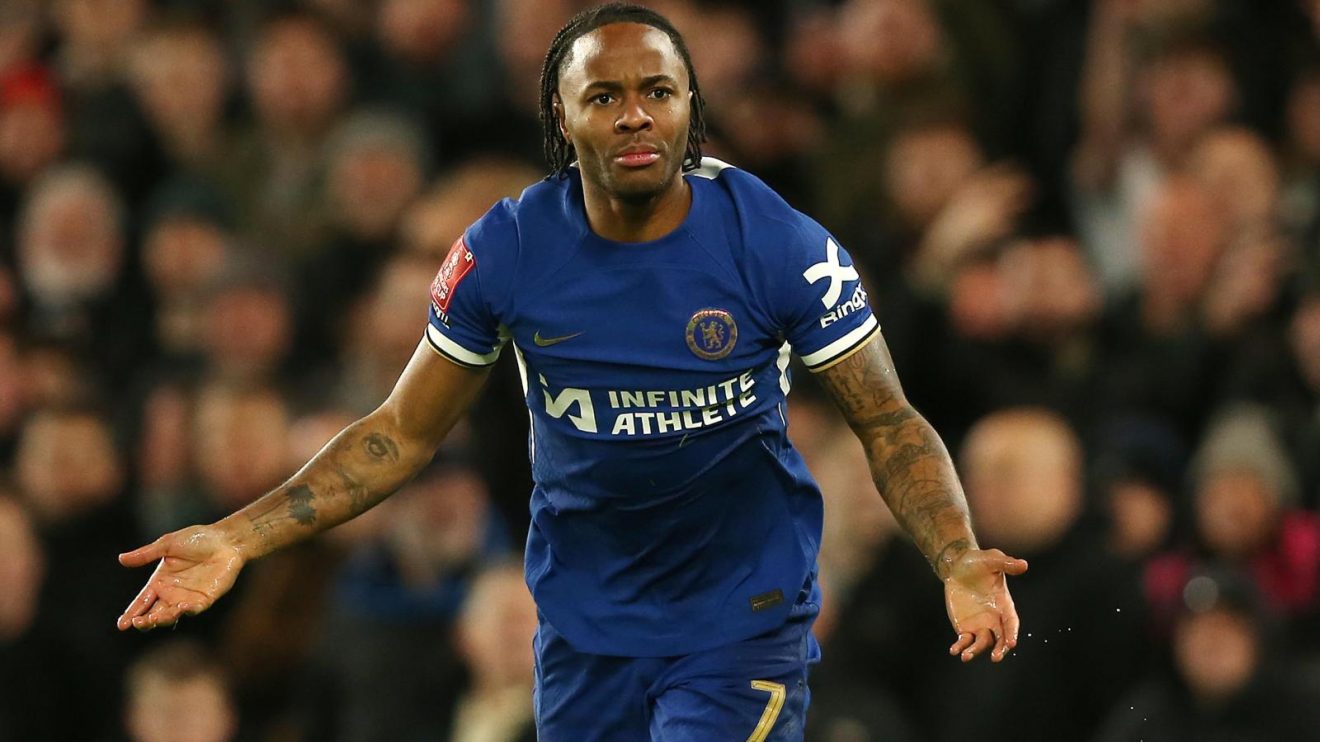 Chelsea winger Raheem Sterling looks confused during a match