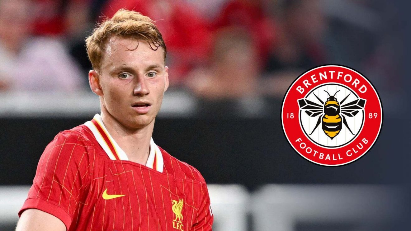 Liverpool defender Sepp van den Berg with the Brentford badge