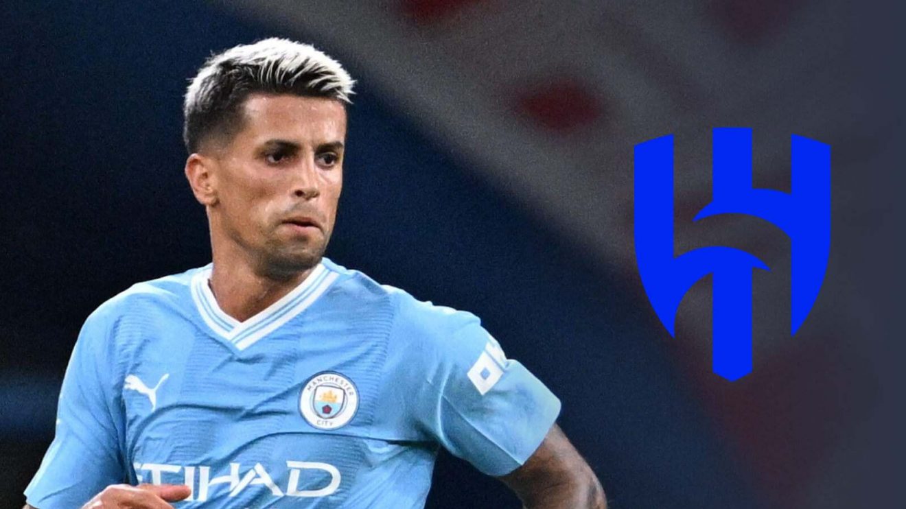 Man City full-back Joao Cancelo with the Al Hilal badge