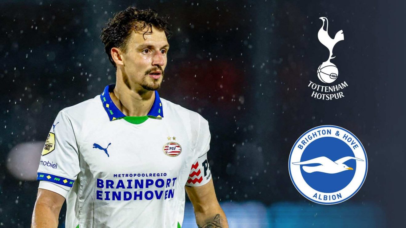 PSV defender Olivier Boscagli with the Tottenham and Brighton badges