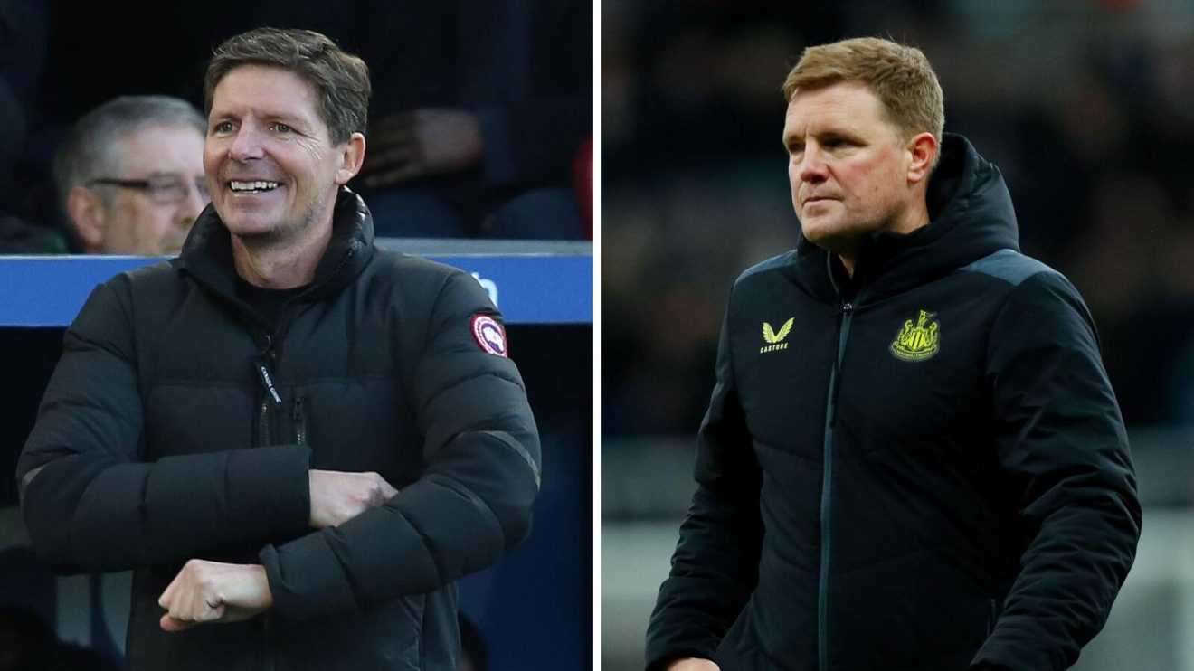 Crystal Palace head coach Oliver Glasner and Newcastle manager Eddie Howe
