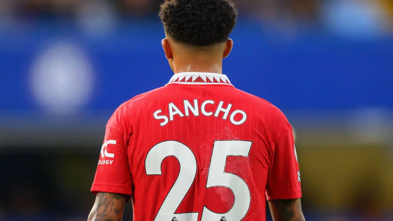Man Utd winger Jadon Sancho in action during a match