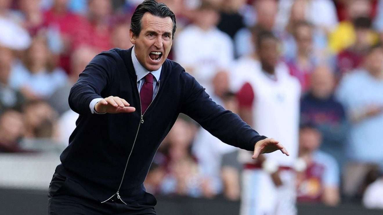 Aston Villa head coach Unai Emery gestures during a match
