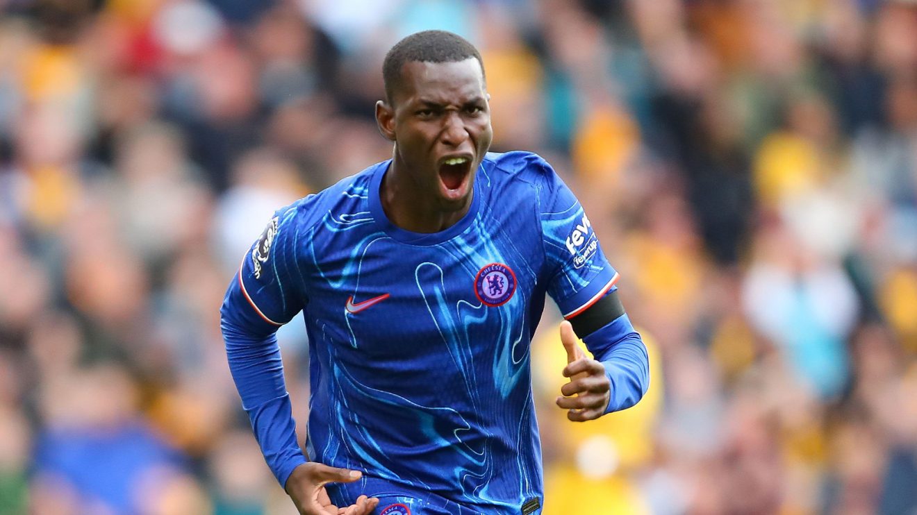 Nicolas Jackson celebrates a goal for Chelsea