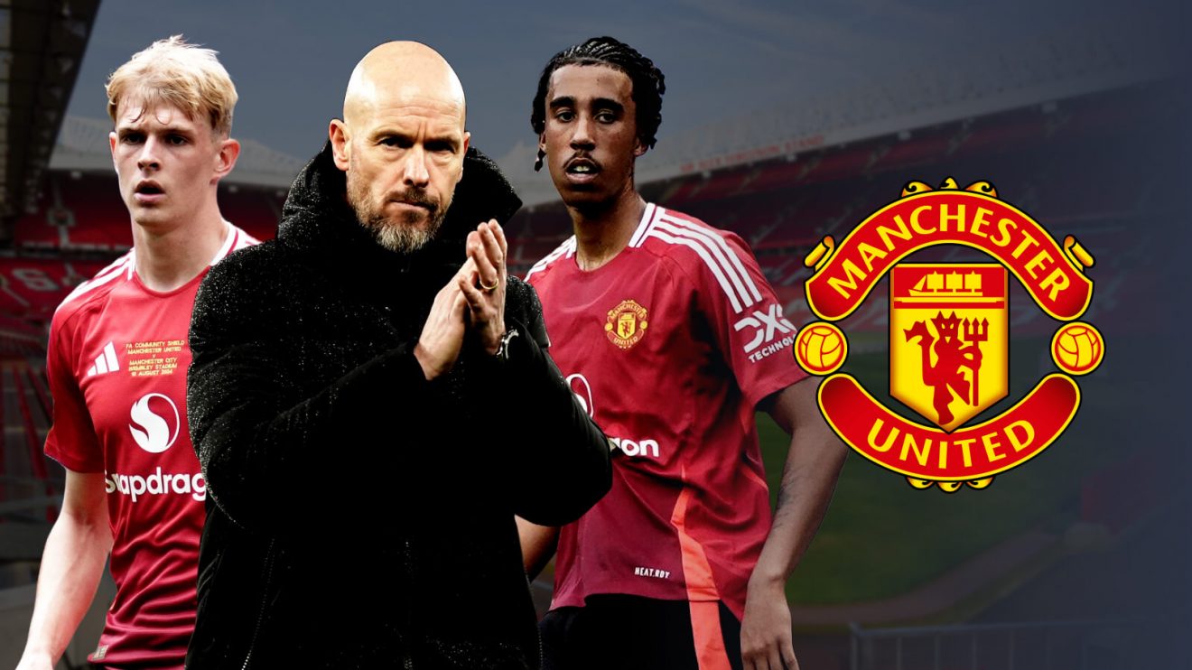 Ten Hag, Yoro and Collyer with Man Utd badge