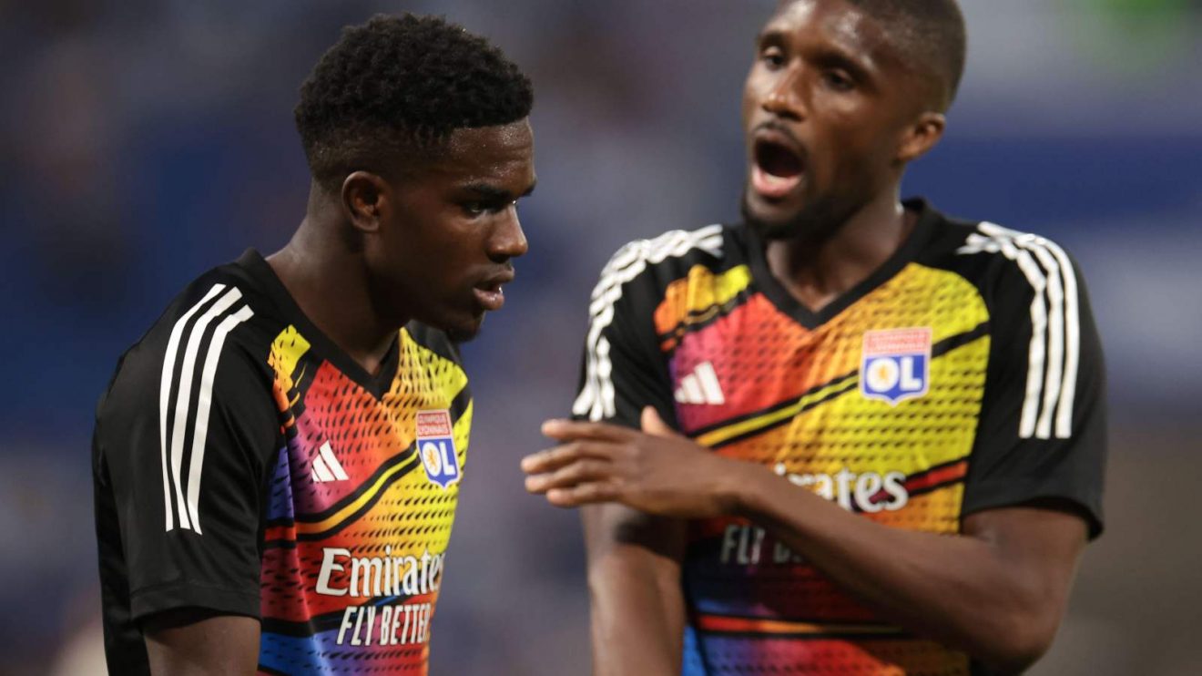 Fulham-linked Lyon forward Ernest Nuamah during a warm-up