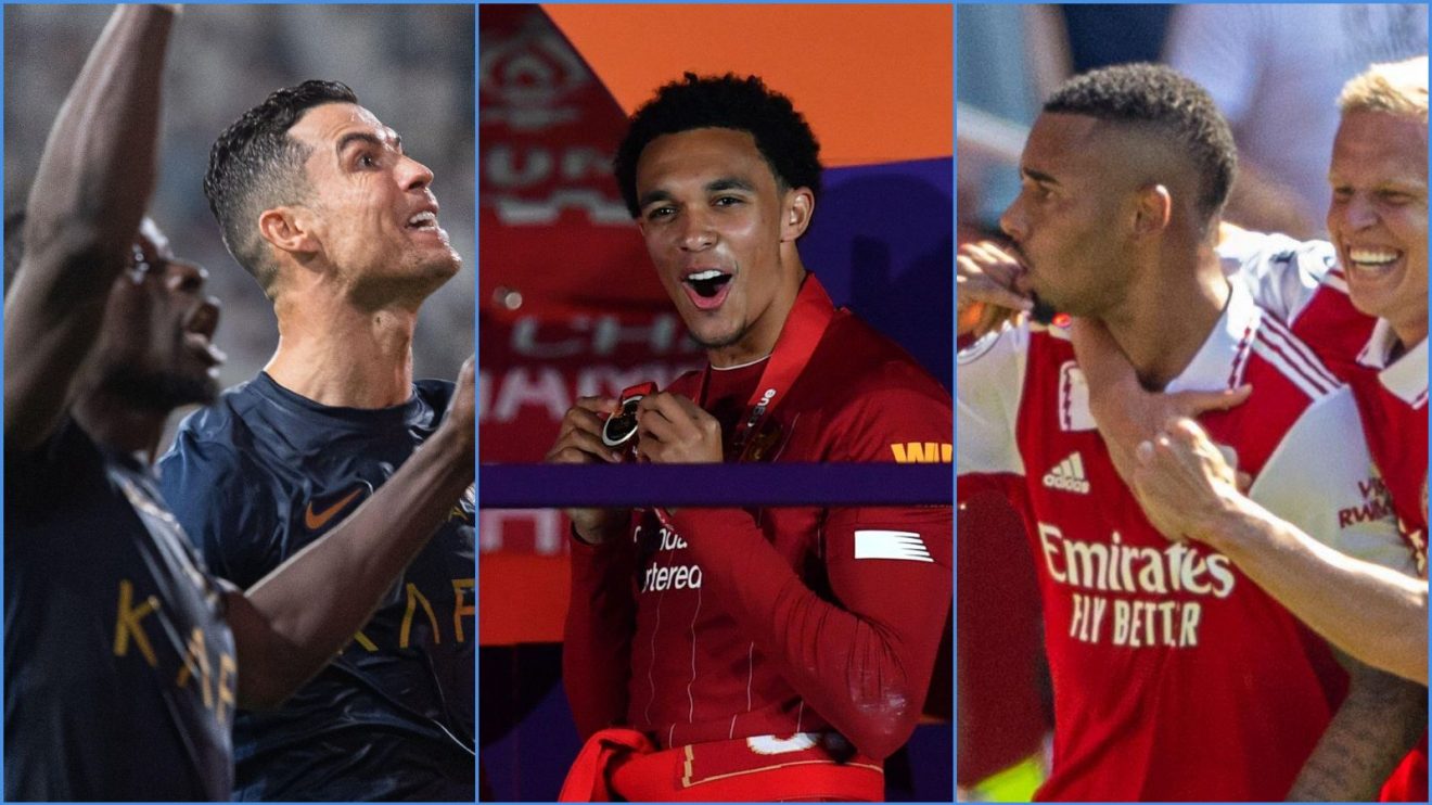 Al-Nassri players Sadio Mane and Cristiano Ronaldo, Liverpool defender Trent Alexander-Arnold and Arsenal players Gabriel Jesus and Oleksandr Zinchenko