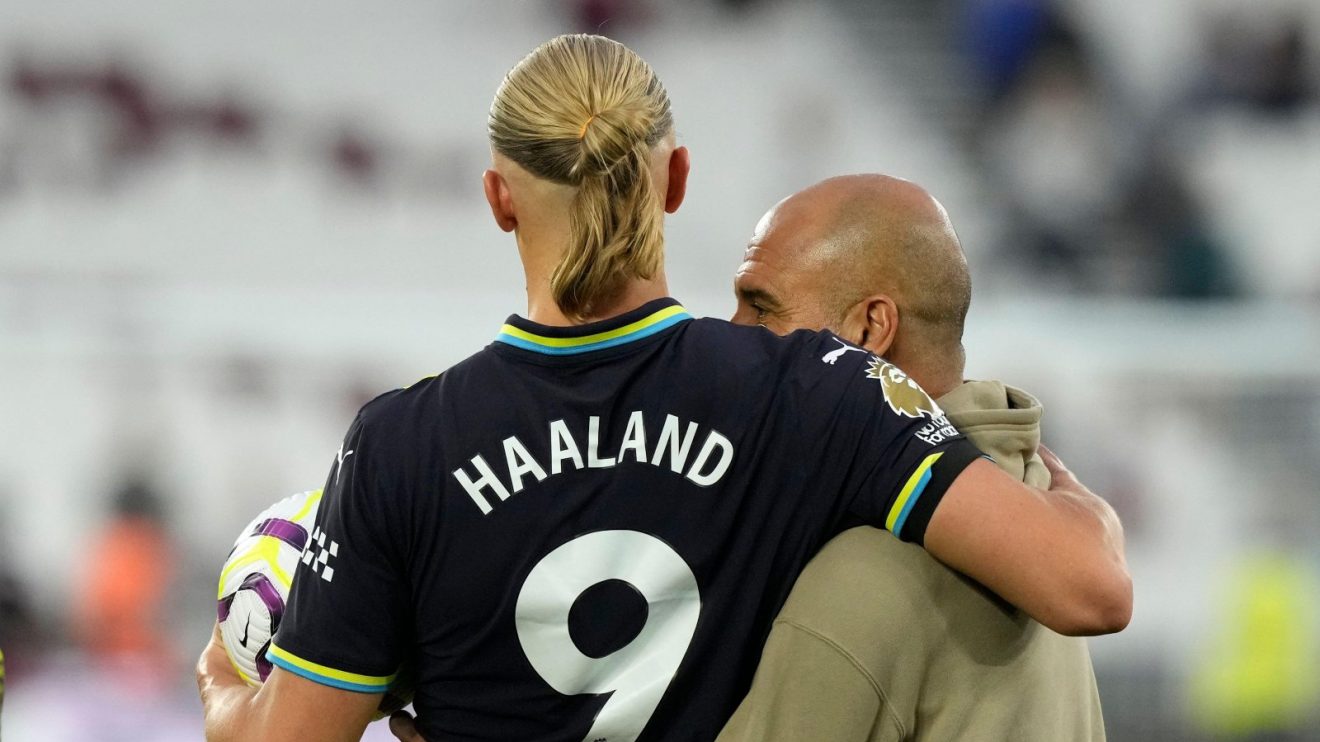 Man City striker Erling Haaland and Pep Guardiola