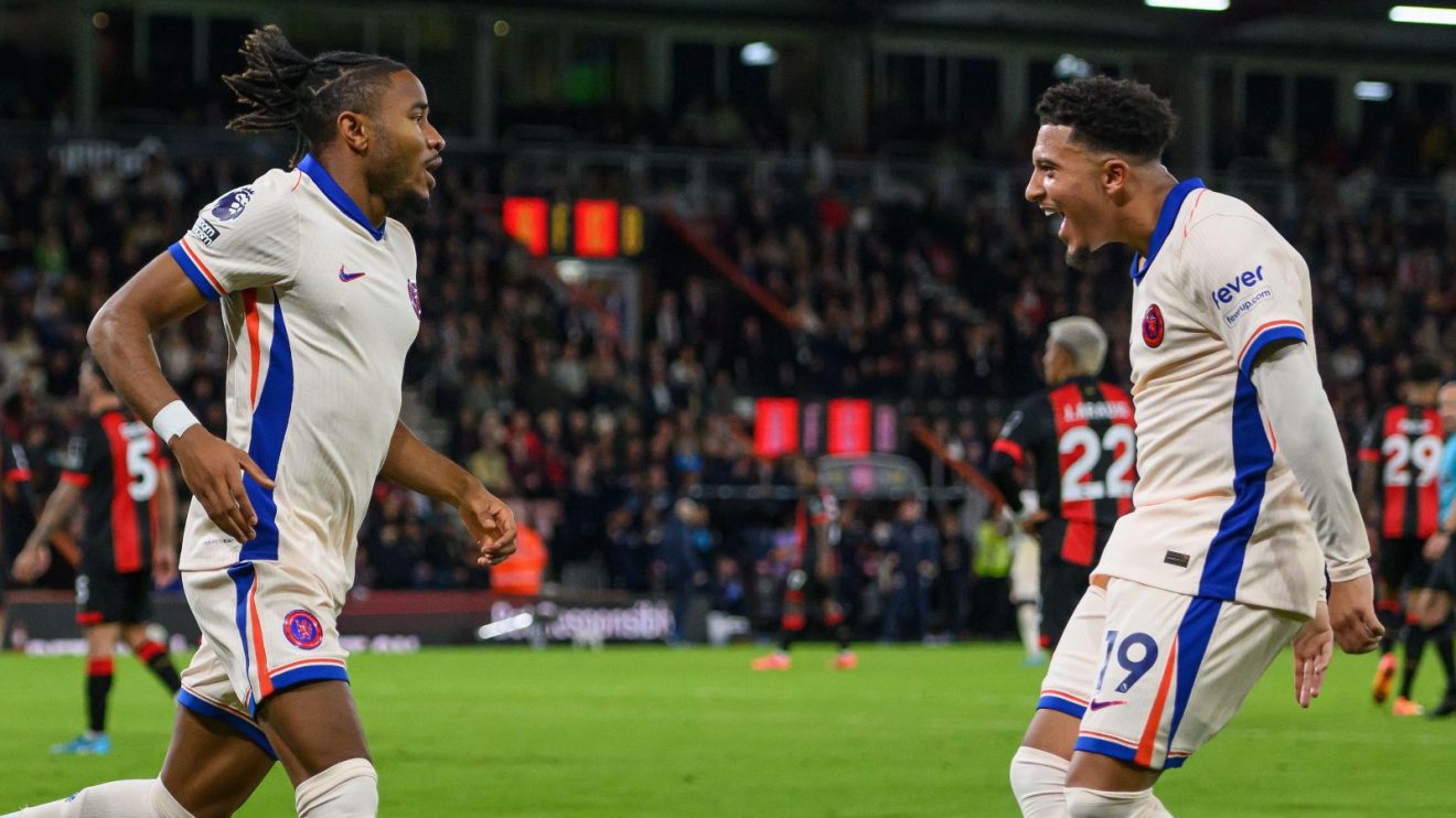 Chelsea forwards Christopher Nkunku and Jadon Sancho celebrate