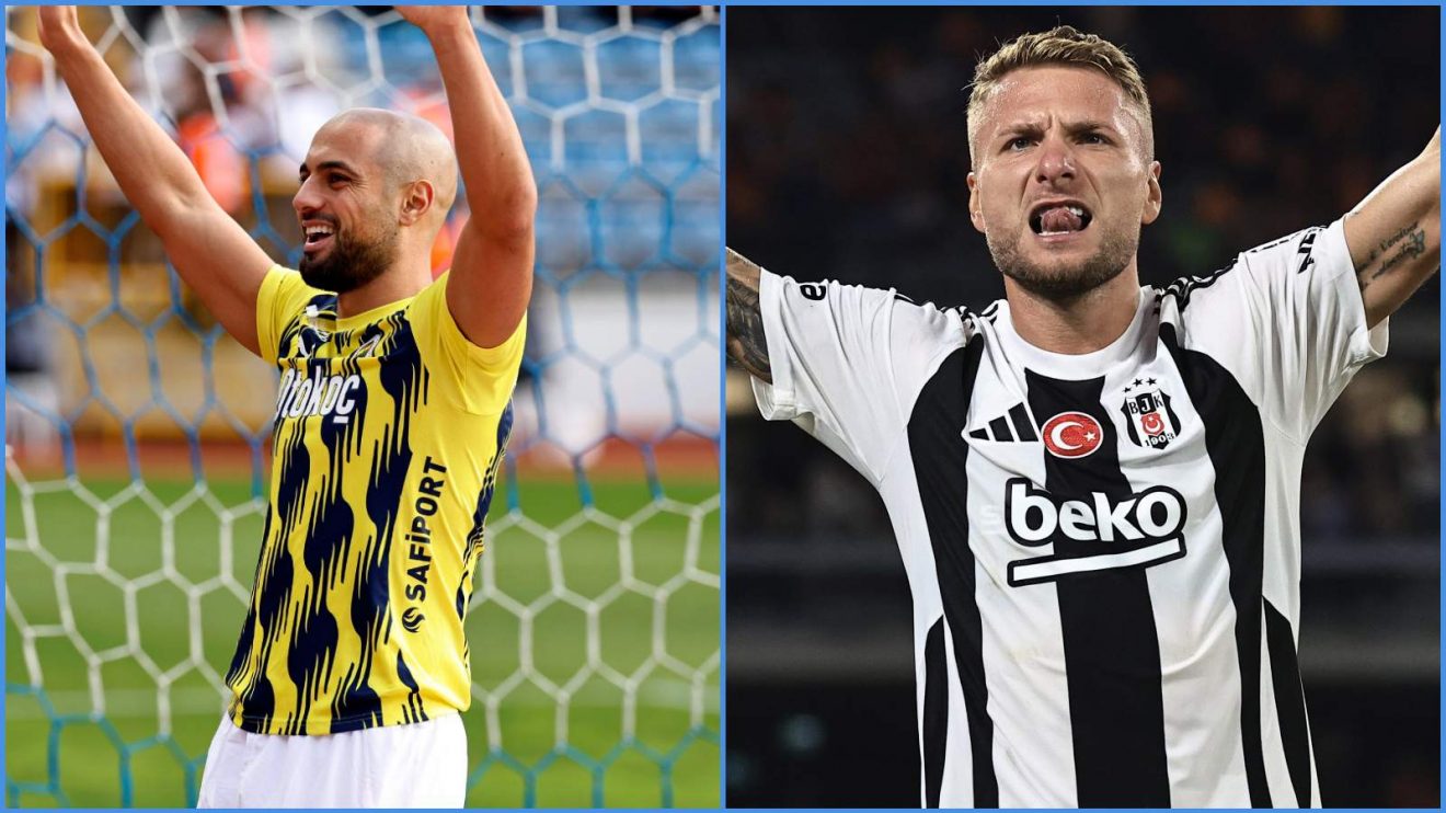Fenerbahces' Sofyan Amrabat and Besiktas' Ciro Immobile