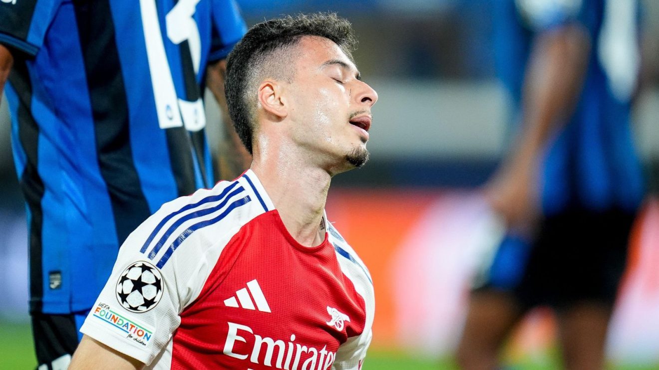 Arsenal forward Gabriel Martinelli is dejected against Atalanta