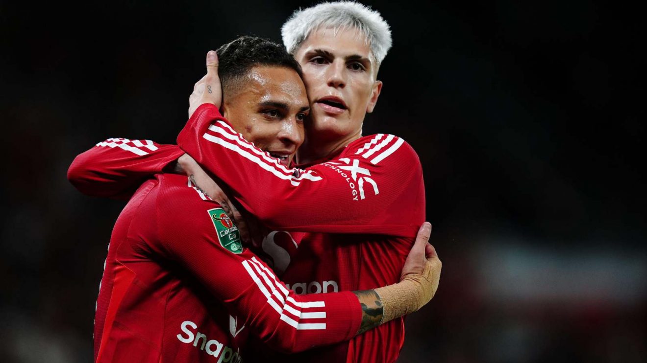 Man Utd duo Antony and Alejandro Garnacho celebrate a goal