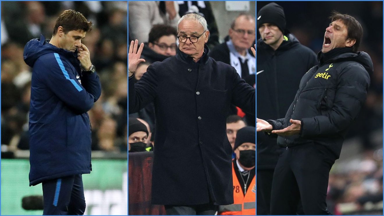 Spurs manager Mauricio Pochettino, Watford coach Claudio Ranieri and Antonio Conte of Tottenham