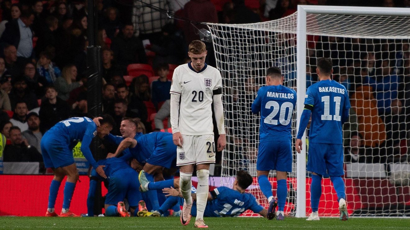 Cole Palmer looks dejected v Greece