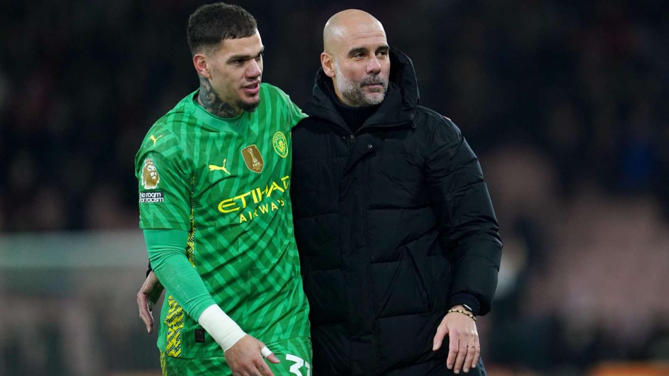 Man City's Ederson and Pep Guardiola