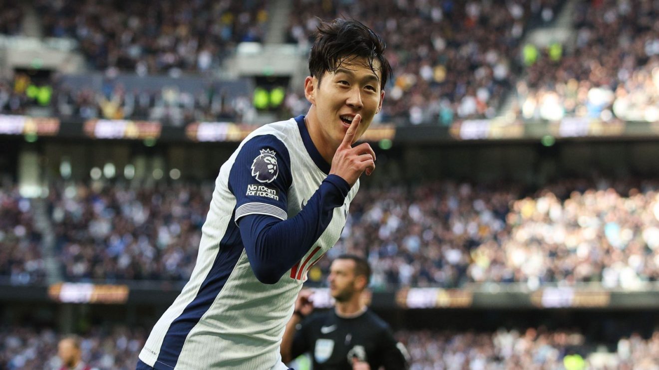 Son Heung-min celebrates scoring for Spurs against West Ham