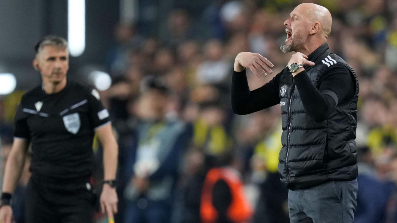 Man Utd manager Erik ten Hag gestures during a match