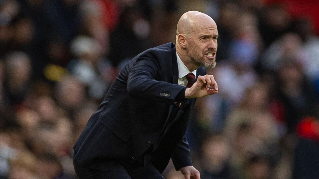 Manchester United manager Erik ten Hag reacts