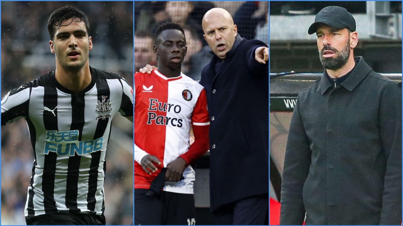Newcastle man Mikel Merino, Feyenoord's Yankuba Minteh and Arne Slot, and Ruud van Nistelrooy of PSV