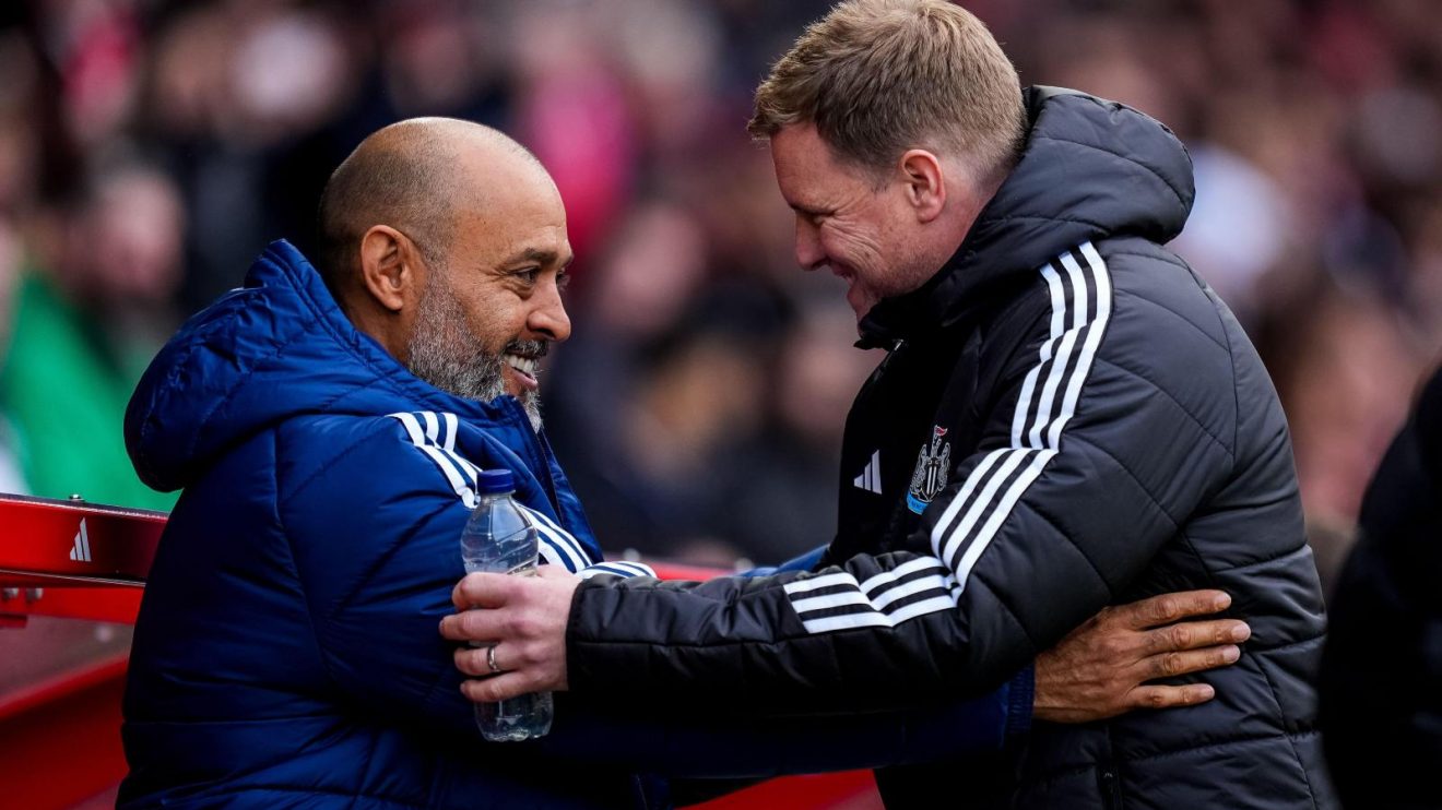 Eddie Howe and Nuno Espirito Santo shake hands before a match