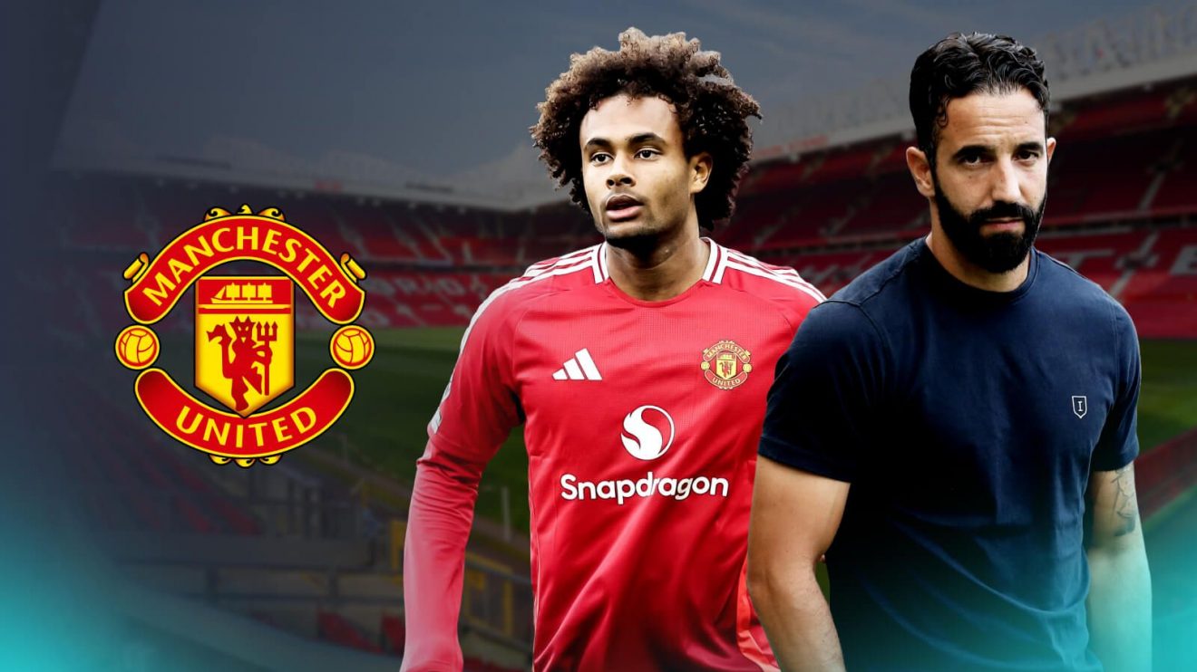 Man Utd forward Joshua Zirkzee and Ruben Amorim