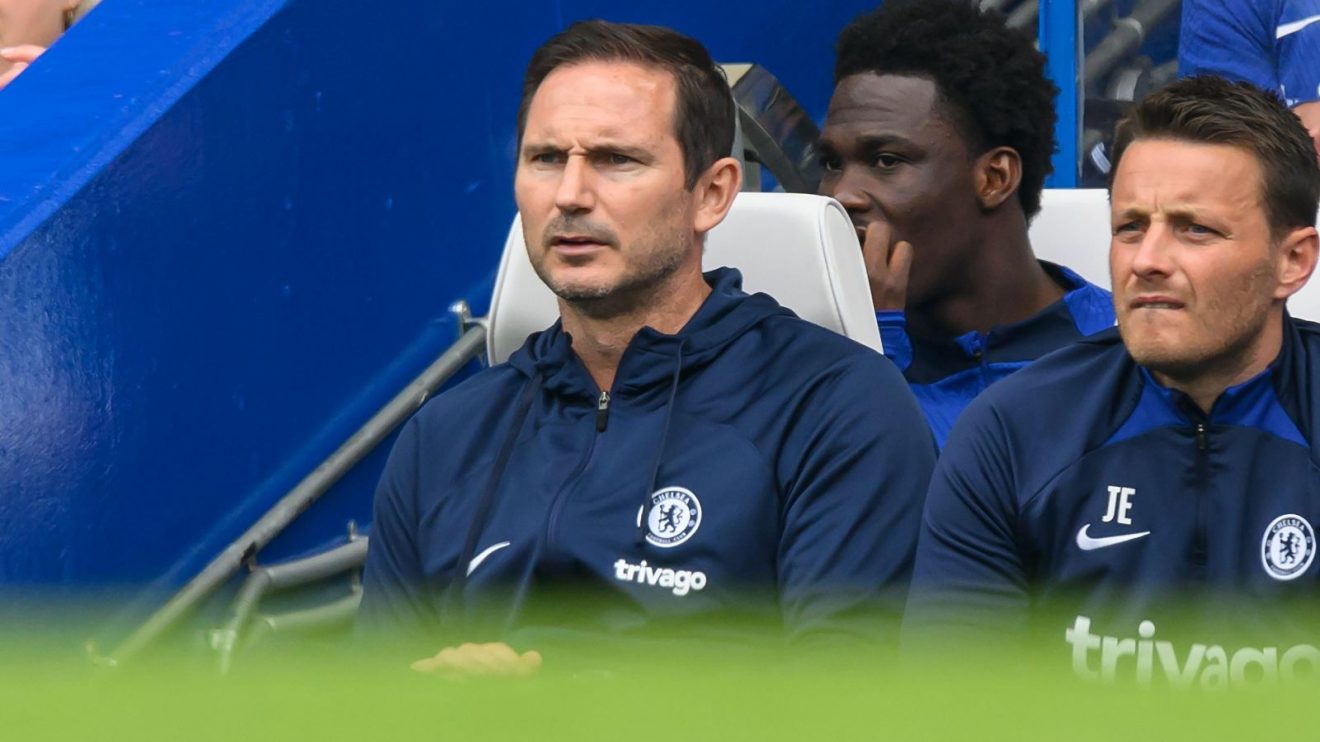 Former Chelsea manager Frank Lampard in the dugout