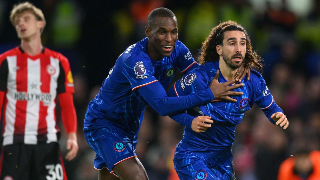 Marc Cucurella celebrates after scoring for Chelsea in a 2-1 Premier League win over Brentford