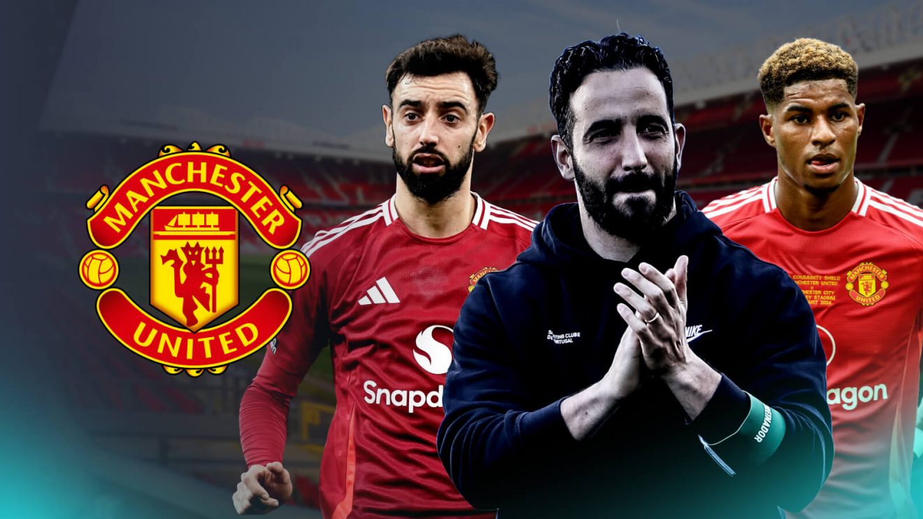 Ruben Amorim, Bruno Fernandes and Marcus Rashford.